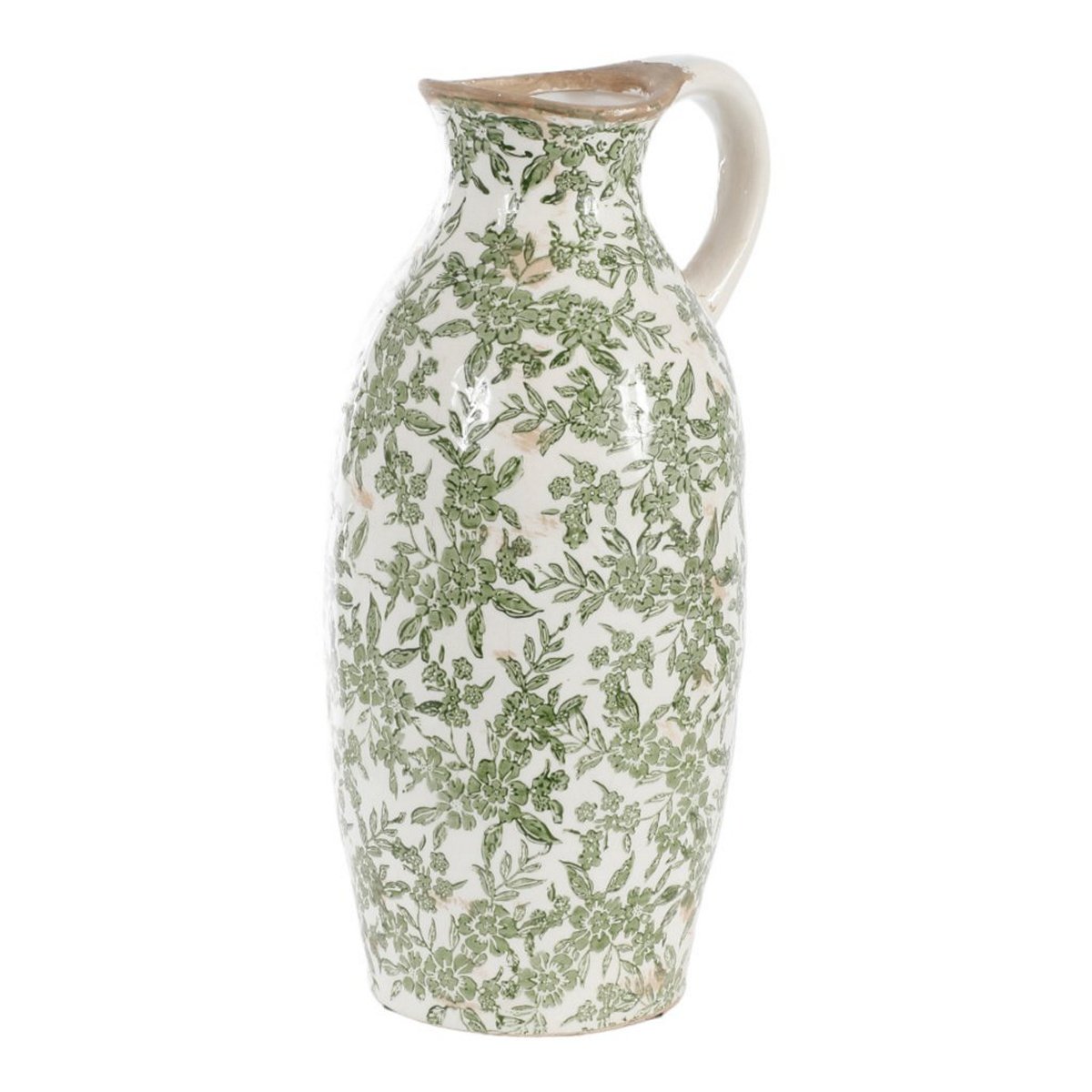 ΒΑΖΟ-ΚΑΝΑΤΑ ΛΕΥΚΟ FLORAL ΠΡΑΣΙΝΟ H37cm ΚΕΡΑΜΙΚΟ image