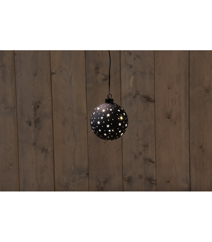 ΜΠΑΛΑ LED ΜΕ ΑΣΤΕΡΙΑ ΓΥΑΛΙ ΜΑΥΡΟ B.O. 10CM ΘΕΡΜΟ ΛΕΥΚΟ 2XAAA /COLORBOX image