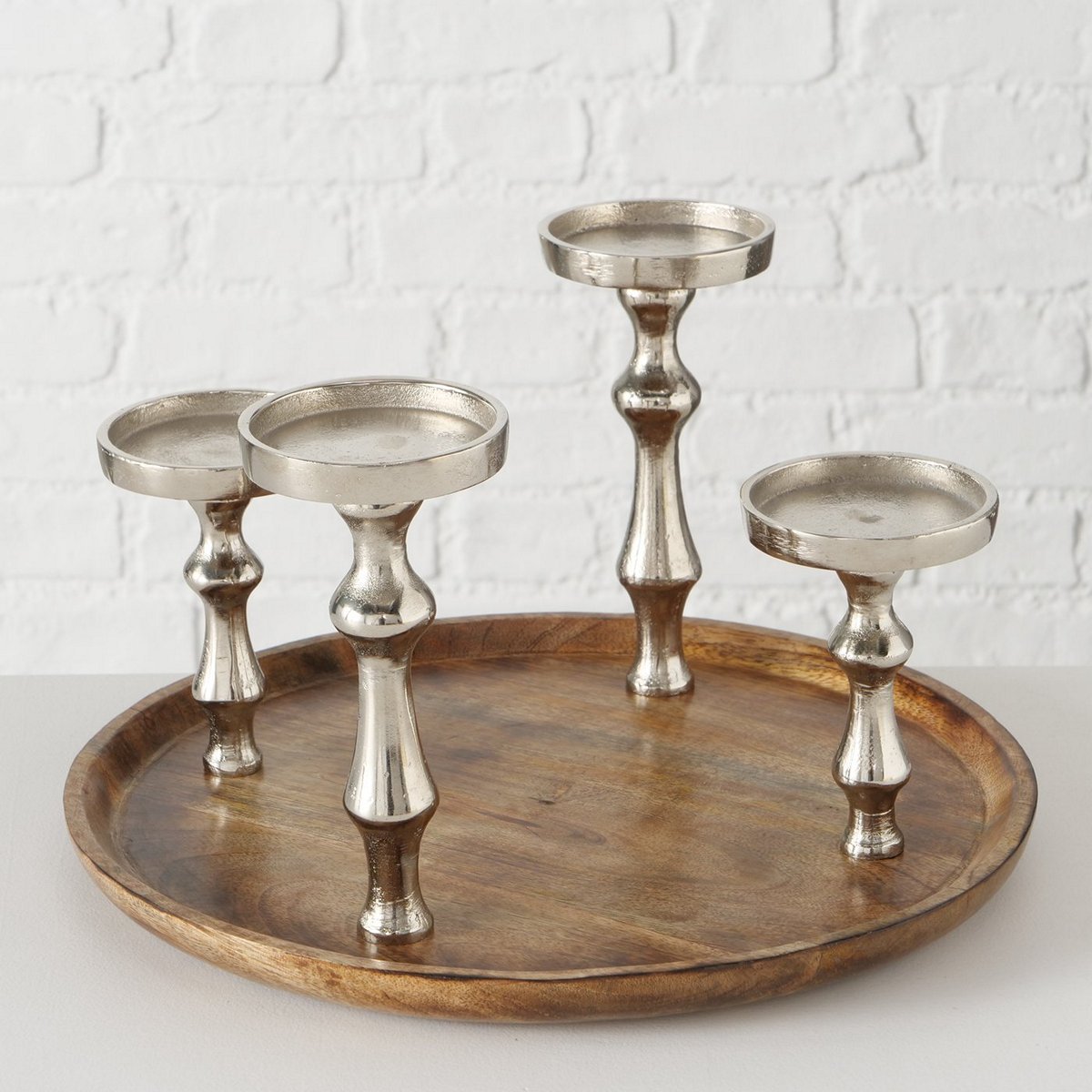 ΚΗΡΟΠΗΓΙΟ 4Θέσεων ΑΛΟΥΜΙΝΙΟΥ Fura σε ΞΥΛΙΝΗ ΒΑΣΗ D33 H20cm Μάνγκο image